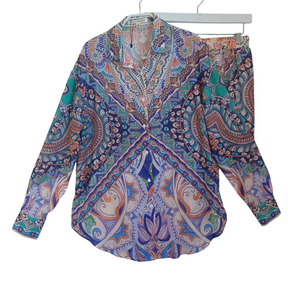 Her Bottari Womens Paisley Mandala Print 2 Piece Shirt and Shorts Set Small NEW
